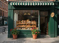 The same bakery window with the painted shop name removed and the rest of the storefront unchanged
